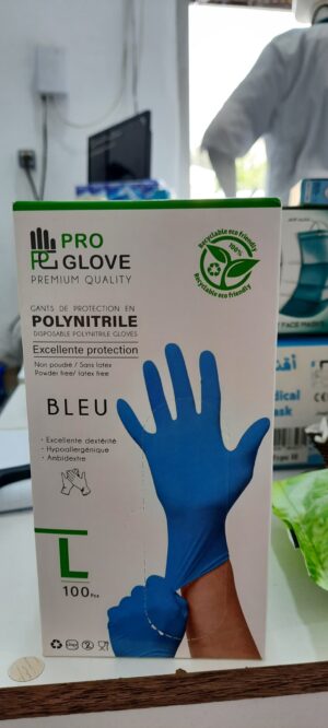 gants bleus  polynitrile taille L pro glove   علبة قفازات لون أزرق