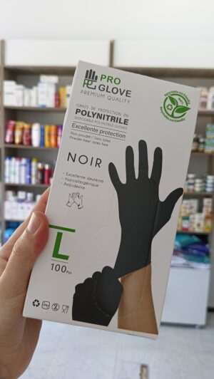 gants noir polynitrile taille L boite de 100 PRO GLOVE قفازات لون أسود